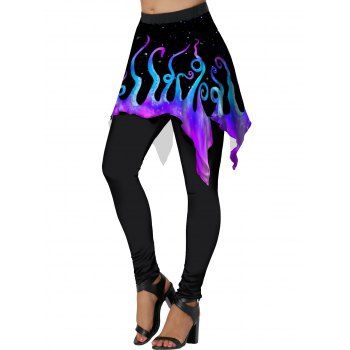 

Octopus Print Asymmetrical Skirted Leggings Middle Waist Casual Leggings, Black