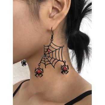 

Halloween Rhinestone Spider Web Hook Drop Earrings, Black