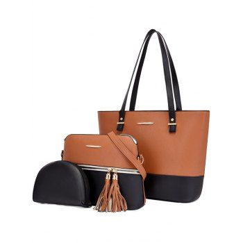 

3Pcs Colorblock Zipper Closure Tote Bag Crossbody Bag Handbag Set, Coffee