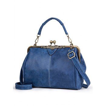 

Vintage Top Handle PU Leather Crossbody Bag with Kissing Lock, Deep blue