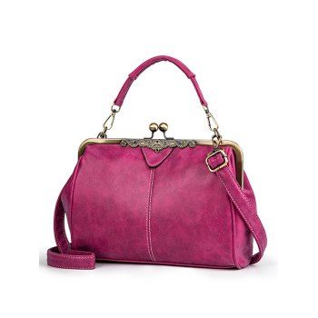 

Vintage Top Handle PU Leather Crossbody Bag with Kissing Lock, Deep red