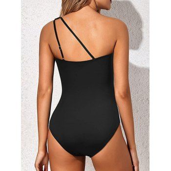 One Shoulder One-piece Swimsuit Plain Color Ruched Adjustable Strap Beach Swimwear