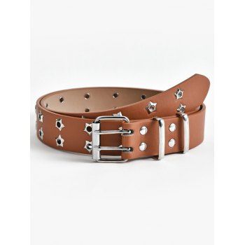 

Punk Star Metal Detail Faux Leather Adjustable Waist Buckle Belt, Rust