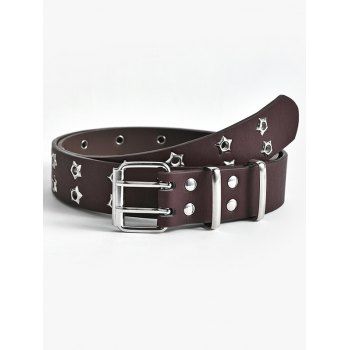 

Punk Star Metal Detail Faux Leather Adjustable Waist Buckle Belt, Deep coffee