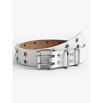 

Punk Star Metal Detail Faux Leather Adjustable Waist Buckle Belt, White