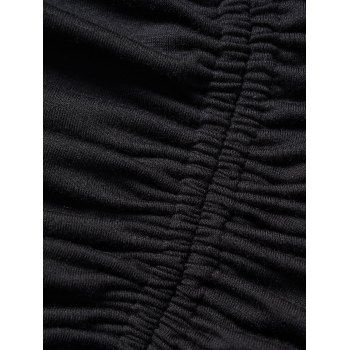Lace Up Gothic Hooded Dress Plain Color Cinched Ruched Bodycon Mini Dress 