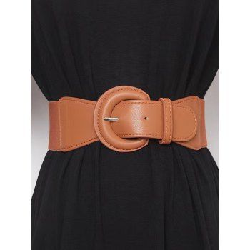 

Solid Color Elastic Buckle Waist Belt, Brown