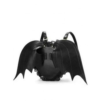 

Halloween Bat Heart Lace Hem PU Backpack, Black