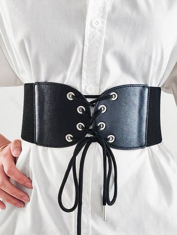 Ceinture Elastique Large à Lacets - Noir 1PC