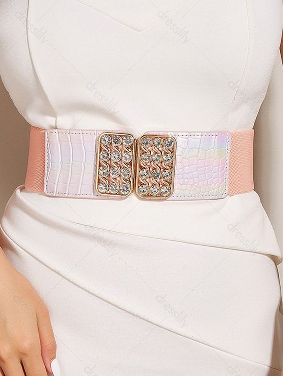 Ceinture Elastique à Imprimé Croco avec Strass - Rose 1PC