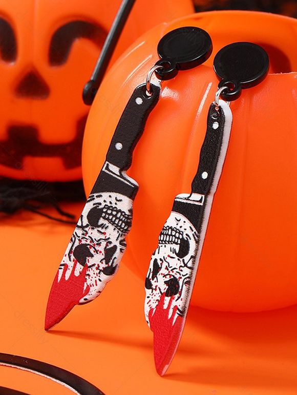 Boucles D'Oreilles Pendantes en Forme de Crâne et Sang pour Halloween - multicolor 