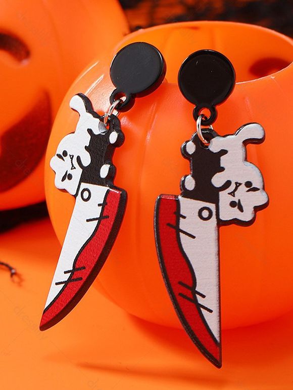 Boucles D'Oreilles Pendantes en Forme de Couteau et Sang pour Halloween - multicolor 