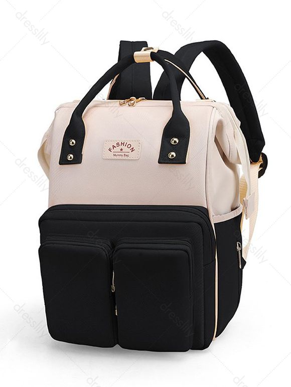 Sac à Dos à Couches de Bébé Imperméable en Blocs de Couleurs avec Grande Capacité - Noir 