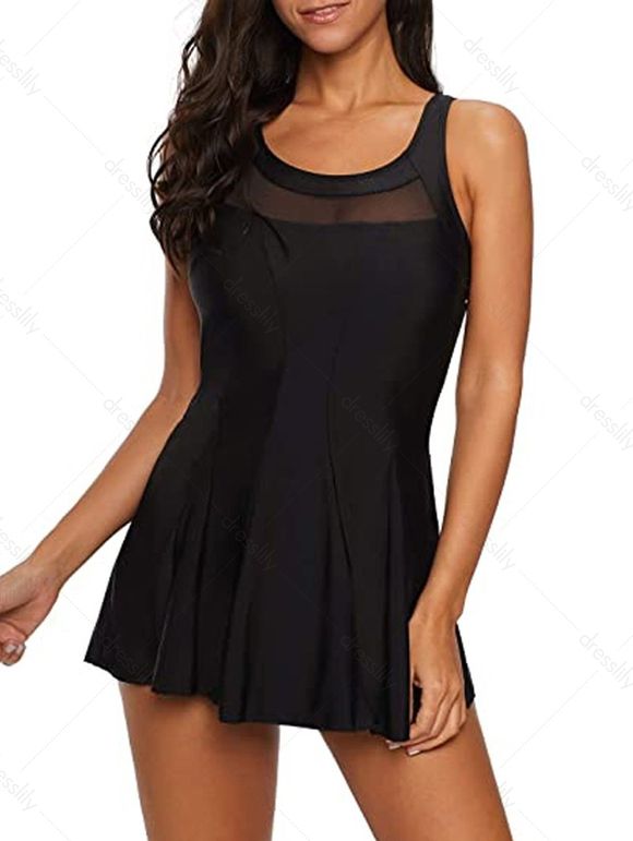 Robe de Bain Une-Pièce Légère Fluide Rembourré en Maille avec Pantalon de Sécurité - Noir L