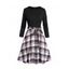 Mini Robe Décontractée Texturée Ceinturée à Imprimé Carreaux  à Manches Longues - Noir XL