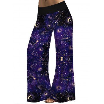 

Celestial Moon Print Wide Leg Pants Middle Waist Loose Casual Pants, Concord