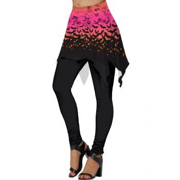 

Halloween Colorblock Skirted Leggings Bat Print Elastic Waist Leggings, Black