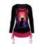 T-shirt D'Halloween à Imprimé Chat et Forêt à Manches Longues à Volants - Rouge S