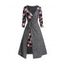 Robe Mi-Longue Tordue à Carreaux Imprimé Manches Longues à Col Plongeant - Gris XL