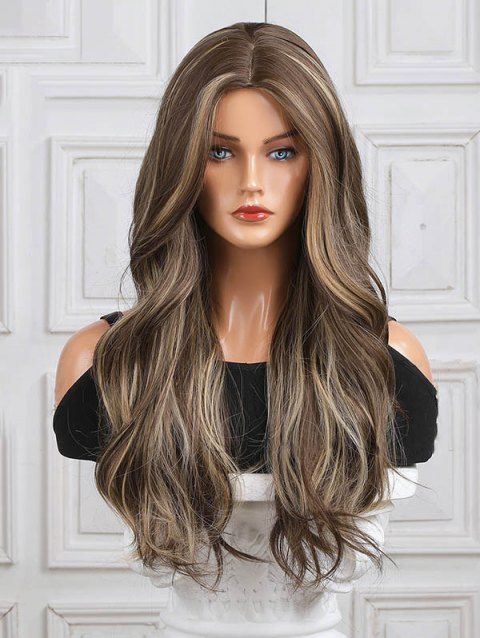 Middle Part Highlights Long Wavy Capless Synthetic Wig