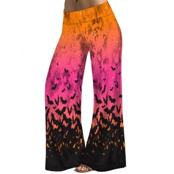 

Halloween Bat Print Wide Leg Pants Middle Waist Loose Casual Pants, Multicolor a