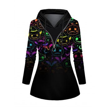 

Halloween Skull Print Hoodie Half Zip Long Sleeve Casual Hoodie, White