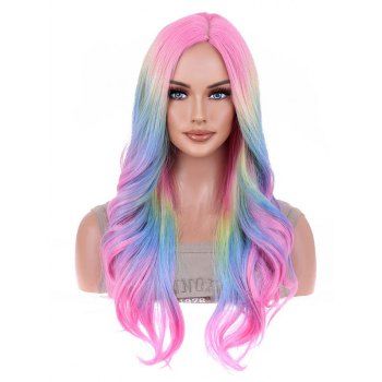 

Colorful Middle Part Long Wavy Capless Synthetic Cosplay Wig, Multicolor b