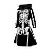 Mini Robe D'Halloween Ligne A à Imprimé Squelette en Blocs de Couleurs à Lacets - Noir XXL