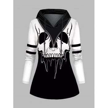 

Halloween Colorblock Skull Print Hoodie Half Zip Long Sleeve Casual Hoodie, Black