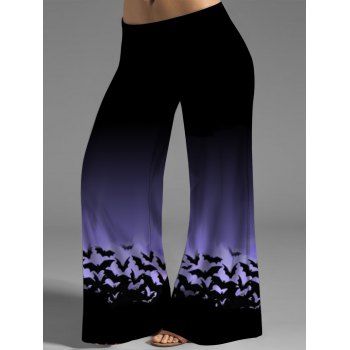 

Plus Size Halloween Wide Leg Pants Bat Ombre Print Middle Waist Pants, Purple