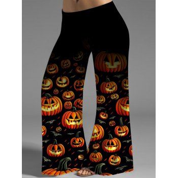 

Plus Size Halloween Wide Leg Pants Pumpkin Print Middle Waist Casual Pants, Orange