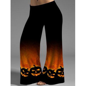 

Plus Size Halloween Wide Leg Pants Pumpkin Print Middle Waist Loose Pants, Orange