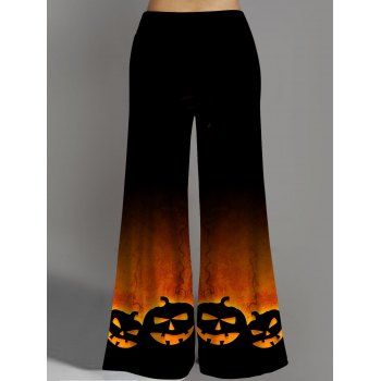 Plus Size Halloween Wide Leg Pants Pumpkin Print Middle Waist Loose Pants