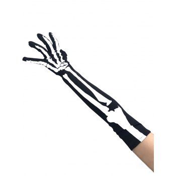 

Halloween Colorblock Skeleton Print Long Gloves, Black