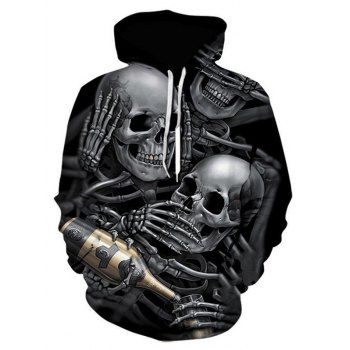 

Halloween Skull Skeleton Print Hoodie Kangaroo Pocket Casual Drawstring Hoodie, Black