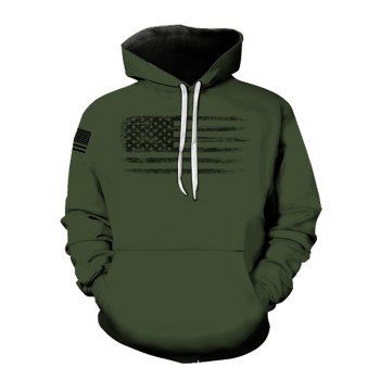 

American Flag Print Casual Hoodie Kangaroo Pocket Drawstring Hoodie, Deep green