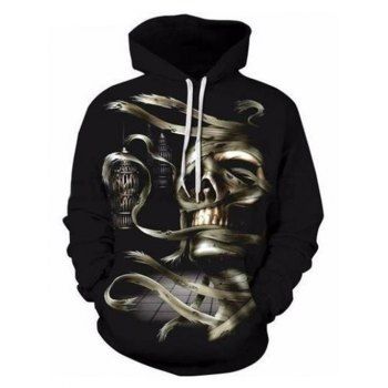 

Halloween Bandage Skull Print Casual Hoodie Kangaroo Pocket Drawstring Hoodie, Black