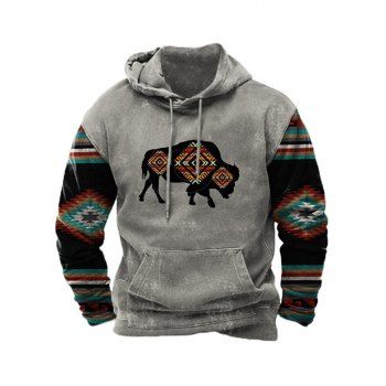 

Cow Print Hoodie Kangaroo Pocket Long Sleeve Drawstring Hoodie, Dark gray