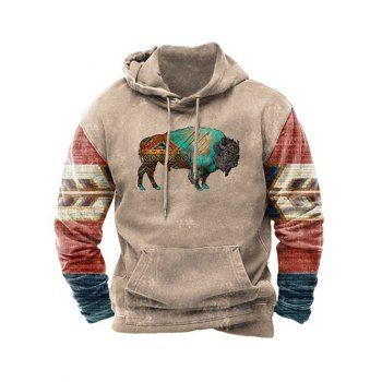 

Cow Print Hoodie Kangaroo Pocket Long Sleeve Drawstring Hoodie, Light coffee