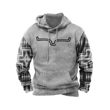 

Printed Drawstring Hoodie Kangaroo Pocket Long Sleeve Hoodie, Gray