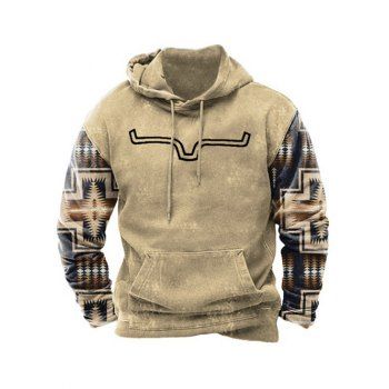 

Printed Drawstring Hoodie Kangaroo Pocket Long Sleeve Hoodie, Light coffee