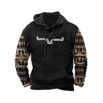 

Printed Drawstring Hoodie Kangaroo Pocket Long Sleeve Hoodie, Black