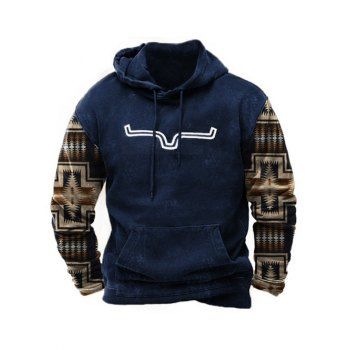 

Printed Drawstring Hoodie Kangaroo Pocket Long Sleeve Hoodie, Deep blue