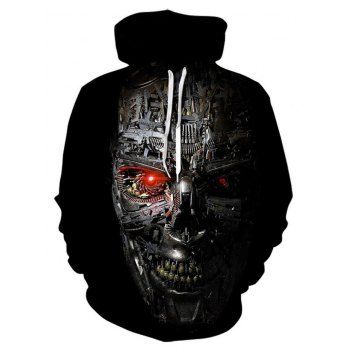 

Halloween Skull Print Hoodie Kangaroo Pocket Drawstring Hoodie, Black