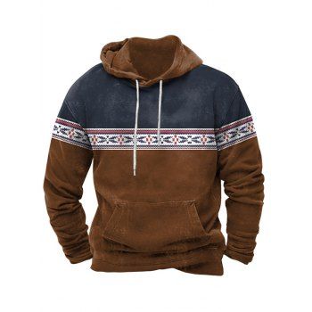 

Ethnic Print Hoodie Kangaroo Pocket Long Sleeve Casual Hoodie, Deep coffee