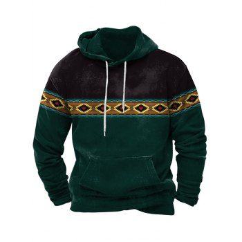 

Ethnic Print Hoodie Kangaroo Pocket Long Sleeve Casual Hoodie, Deep green