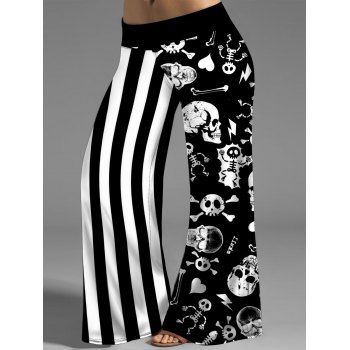 

Plus Size Halloween Wide Leg Pants Stripe and Skull Print Colorblock Pants, Black