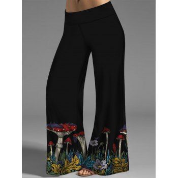 

Halloween Mushroom Print Wide Leg Pants Middle Waist Loose Pants, Black