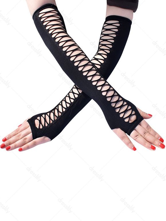 Gants D'Halloween Evidées sans Doigts - Noir 1 PAIR