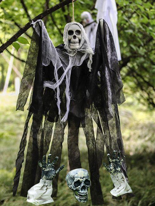 Outdoor Halloween Decoration Skeleton Lawn Garden Decor and Skull Head Gauze Set - multicolor B 